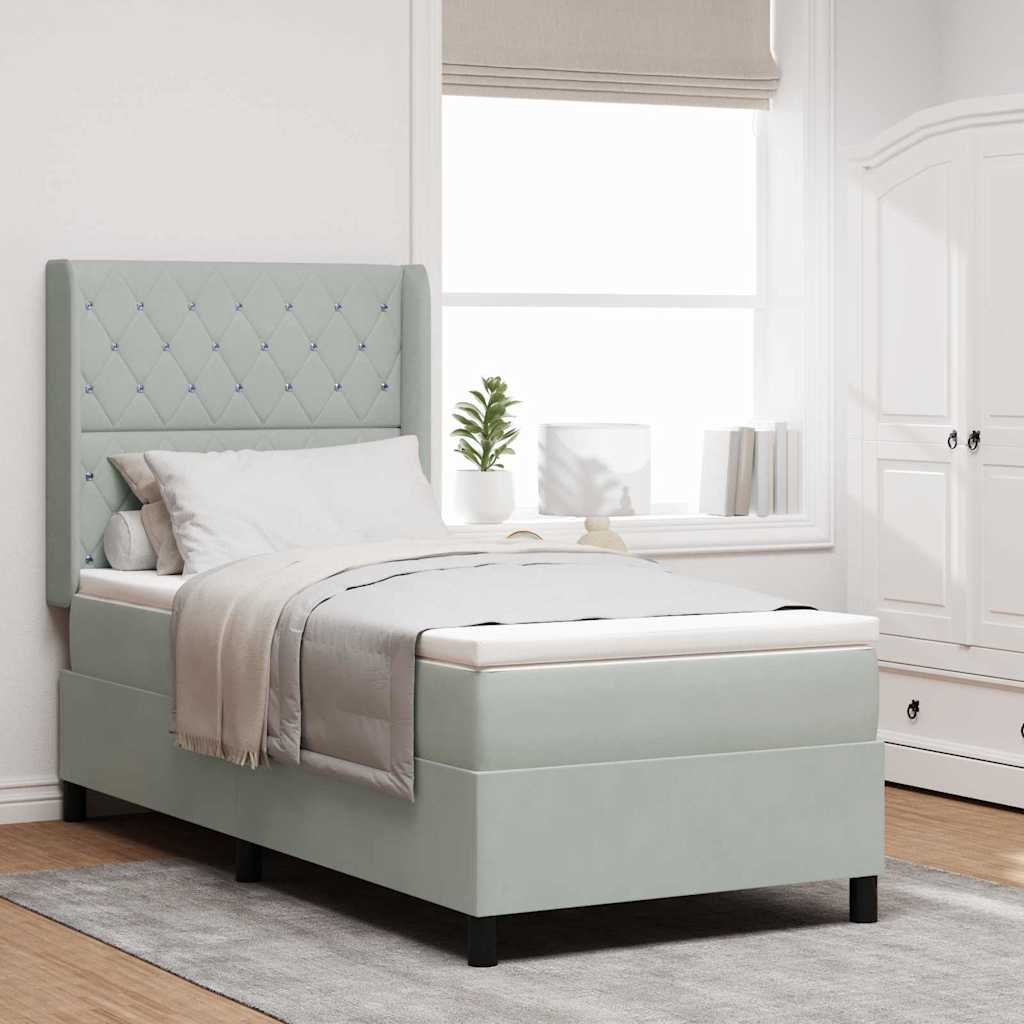 Box spring seng med madras med LED Lysegr 90 x 200 cm Fljl