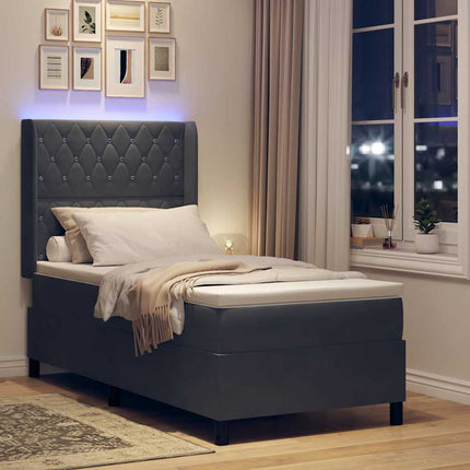 Box spring seng med madras med LED Mørkegrå 90 x 200 cm Fløjl