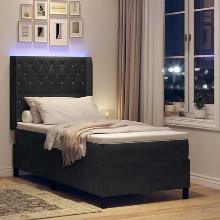 Box spring seng med madras med LED Sort 90 x 200 cm Fløjl