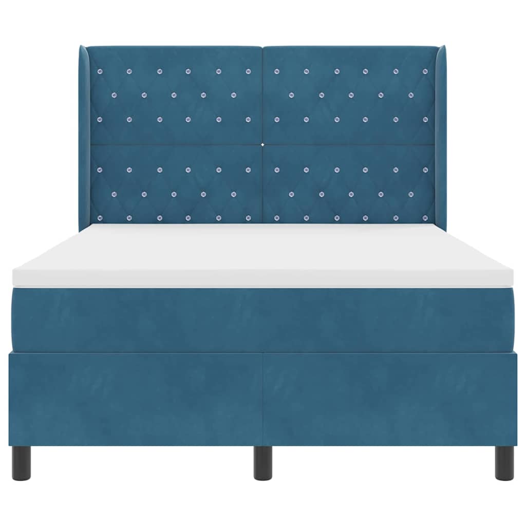 Box spring seng med LED-lysstrimler Blå 140 x 190 cm Fløjl