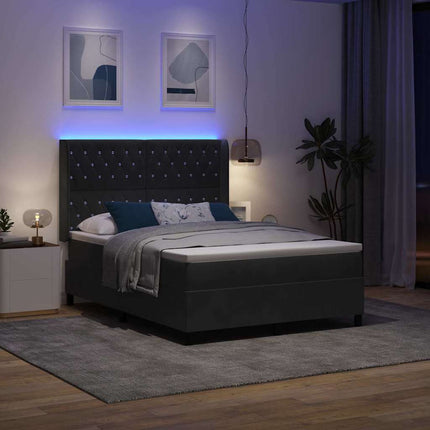 Box spring seng med LED-lysstrimler Sort 140 x 200 cm Fløjl
