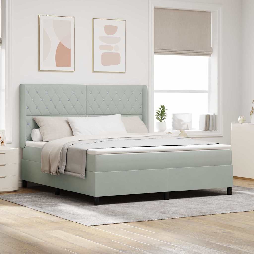 Box spring seng med madras med LED Lysegr 180 x 200 cm Fljl