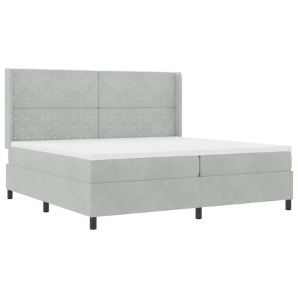 Box spring seng med madras med LED Lysegrå 200 x 200 cm Fløjl