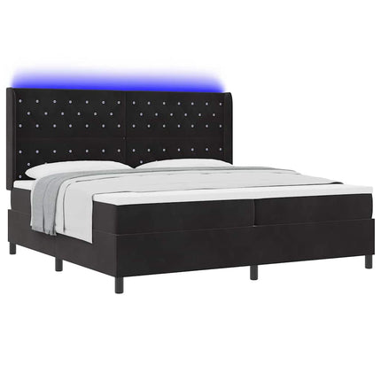 Box spring seng med madras med LED Sort 200 x 200 cm Fløjl