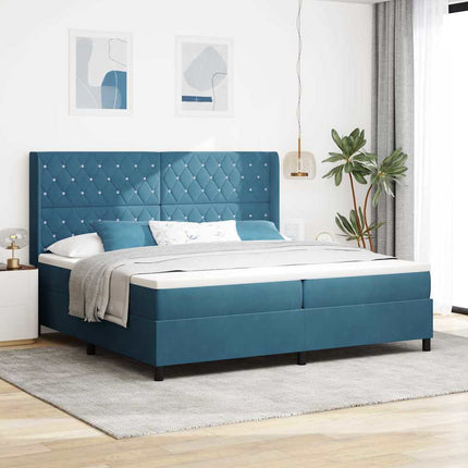 Box spring seng med madras med LED Blå 200 x 200 cm Fløjl
