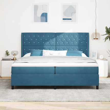 Box spring seng med madras med LED Blå 200 x 200 cm Fløjl