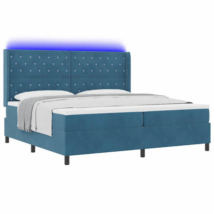 Box spring seng med madras med LED Blå 200 x 200 cm Fløjl