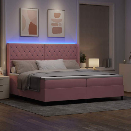 Box spring seng med madras med LED Lyserød 200 x 200 cm Fløjl