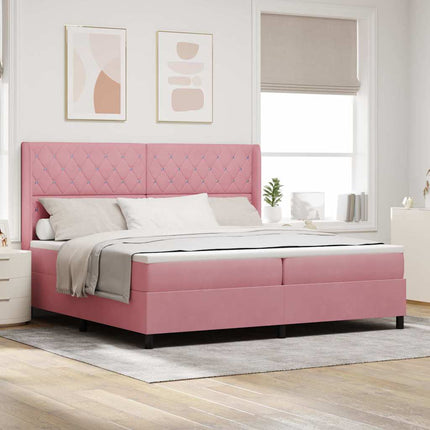 Box spring seng med madras med LED Lyserød 200 x 200 cm Fløjl