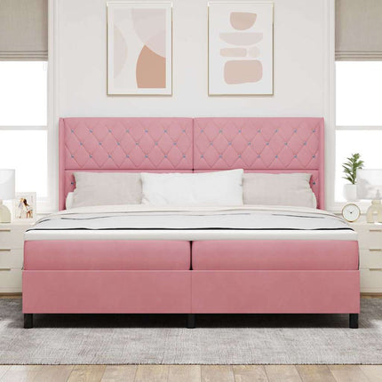 Box spring seng med madras med LED Lyserød 200 x 200 cm Fløjl