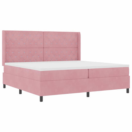Box spring seng med madras med LED Lyserød 200 x 200 cm Fløjl