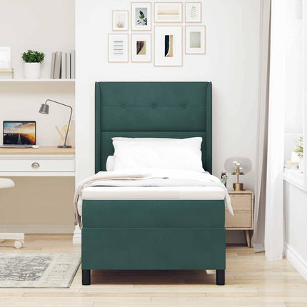 Box spring seng med LED-lysstrimler Mørkegrøn 80 x 200 cm Fløjl