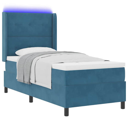 Box spring seng med LED-lysstrimler Blå 90 x 190 cm Fløjl