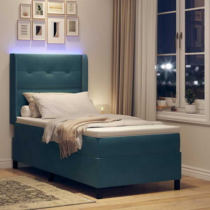 Box spring seng med LED-lysstrimler Blå 100 x 200 cm Fløjl