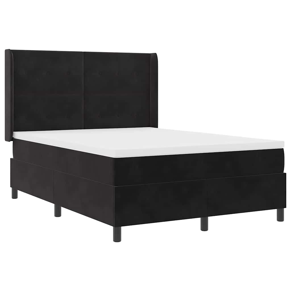 Box spring seng med LED-lysstrimler Sort 140 x 200 cm Fløjl