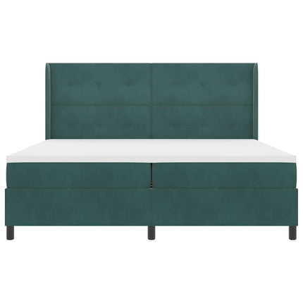 Box spring seng med hovedgærde Mørkegrøn 200 x 200 cm Fløjl