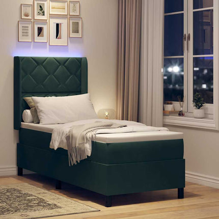 Box spring seng med LED-lysstrimler Mørkegrøn 80 x 200 cm Fløjl