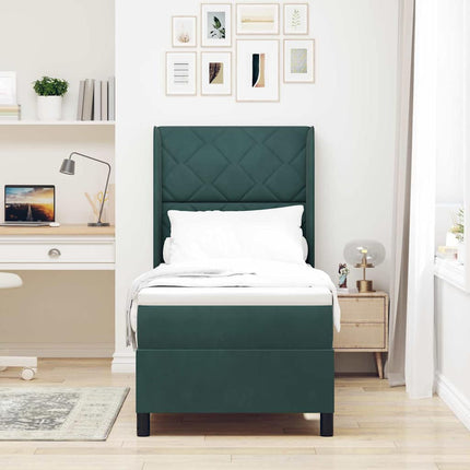 Box spring seng med LED-lysstrimler Mørkegrøn 80 x 200 cm Fløjl