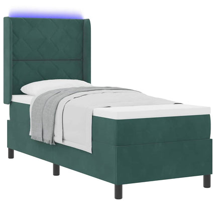 Box spring seng med LED-lysstrimler Mørkegrøn 80 x 200 cm Fløjl