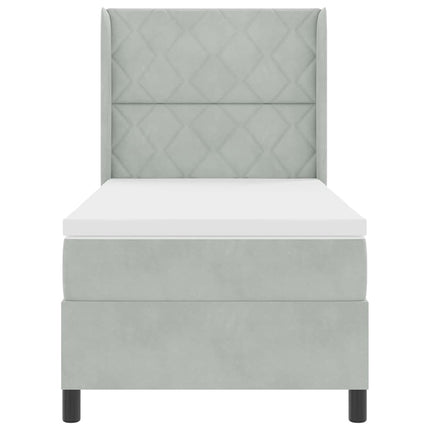 Box spring seng med LED-lysstrimler Lysegrå 90 x 190 cm Fløjl