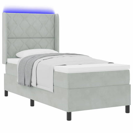 Box spring seng med LED-lysstrimler Lysegrå 90 x 190 cm Fløjl