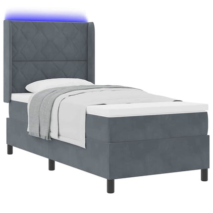 Box spring seng med LED-lysstrimler Mørkegrå 90 x 190 cm Fløjl