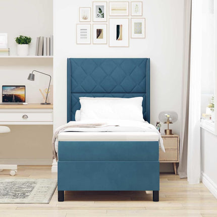 Box spring seng med LED-lysstrimler Blå 90 x 190 cm Fløjl