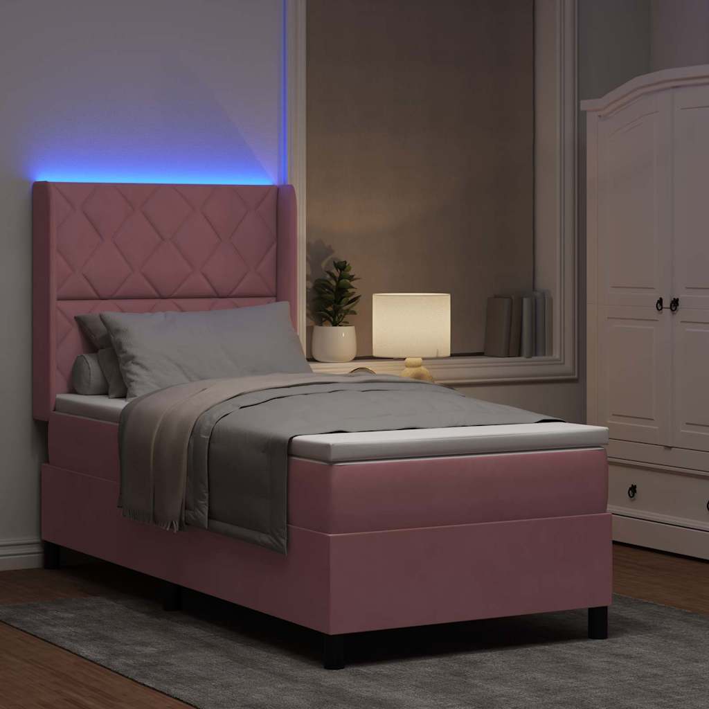 Box spring seng med madras med LED Lyserød 90 x 190 cm Fløjl
