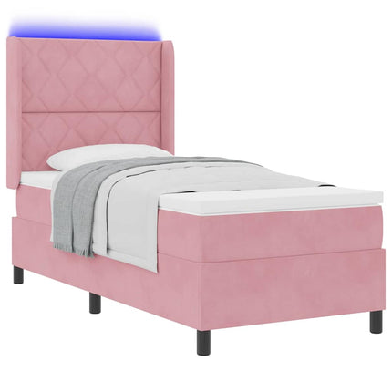 Box spring seng med LED-lysstrimler Lyserød 90 x 190 cm Fløjl