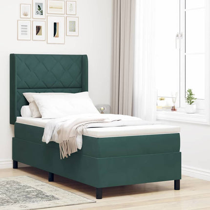 Box spring seng med LED-lysstrimler Mørkegrøn 90 x 200 cm Fløjl