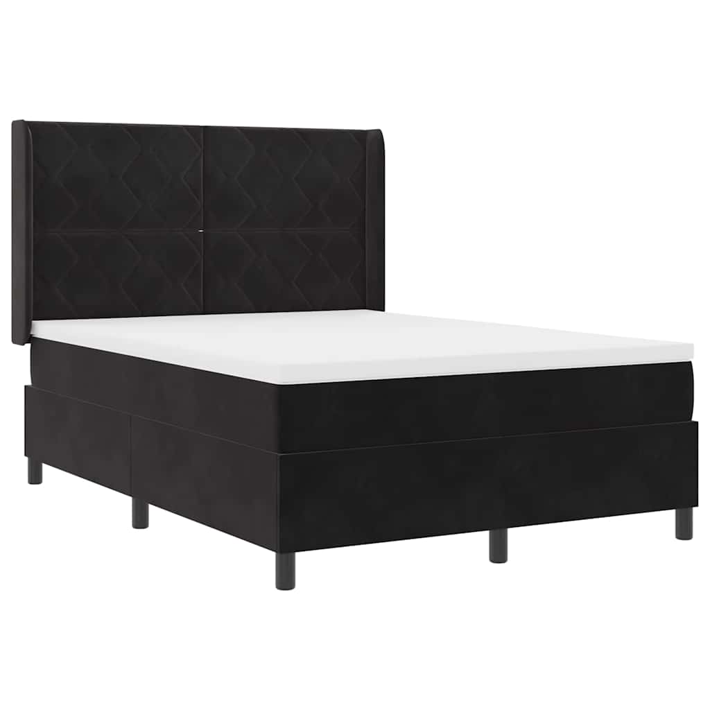 Box spring seng med LED-lysstrimler Sort 140 x 190 cm Fløjl