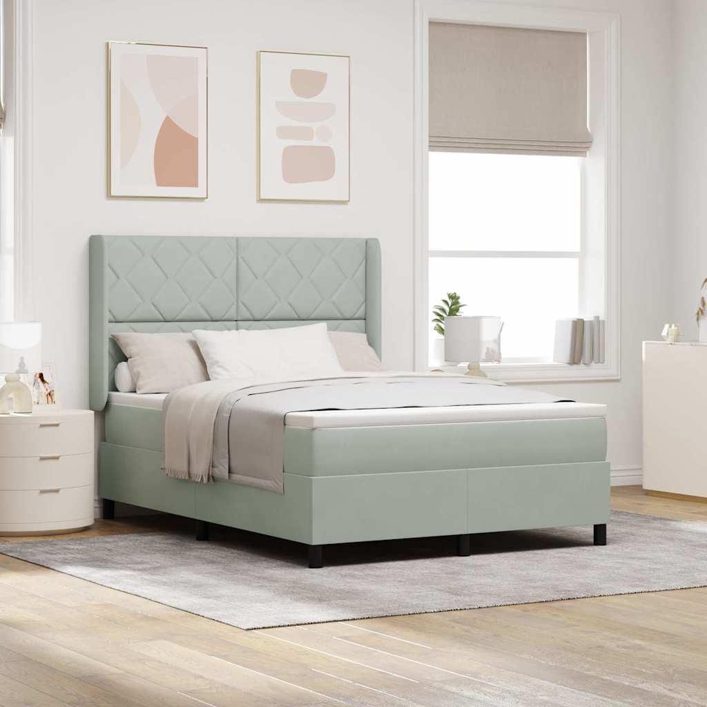 Box spring seng med LED-lysstrimler Lysegr 160 x 200 cm Fljl