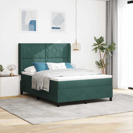 Box spring seng med hovedgærde Mørkegrøn 160 x 200 cm Fløjl