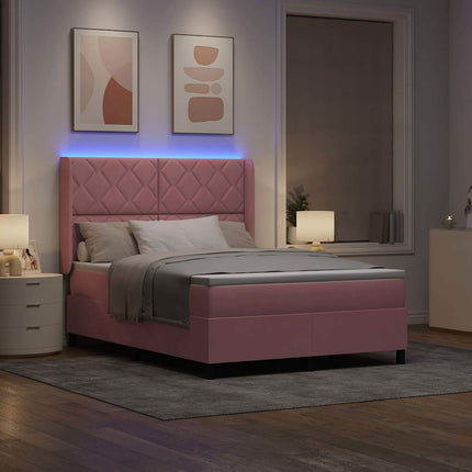 Box spring seng med LED-lysstrimler Lyserød 160 x 200 cm Fløjl