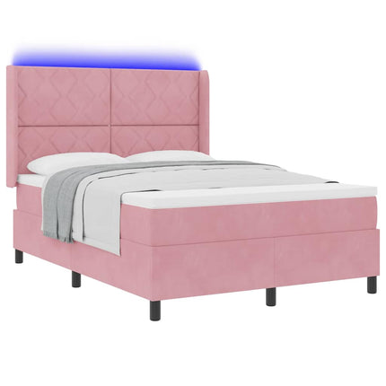 Box spring seng med LED-lysstrimler Lyserød 160 x 200 cm Fløjl