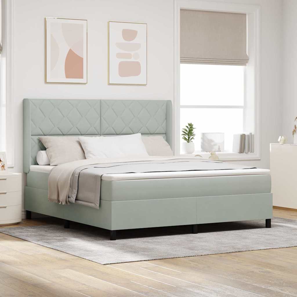 Box spring seng med LED-lysstrimler Lysegr 180 x 200 cm Fljl