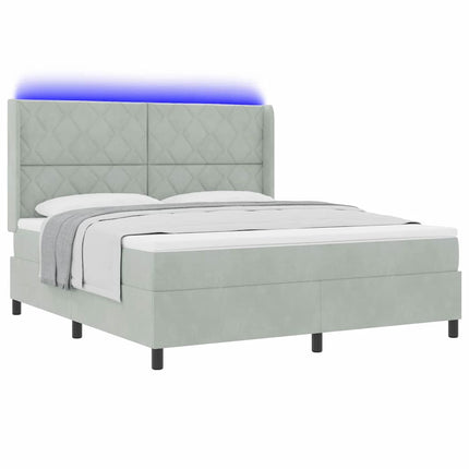 Box spring seng med LED-lysstrimler Lysegrå 180 x 200 cm Fløjl