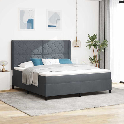 Box spring seng med LED-lysstrimler Mørkegrå 180 x 200 cm Fløjl