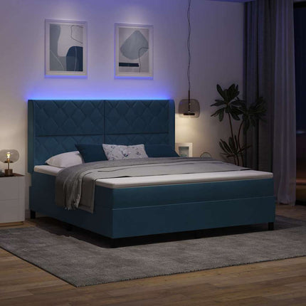 Box spring seng med LED-lysstrimler Blå 180 x 200 cm Fløjl