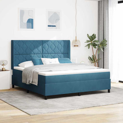 Box spring seng med LED-lysstrimler Blå 180 x 200 cm Fløjl