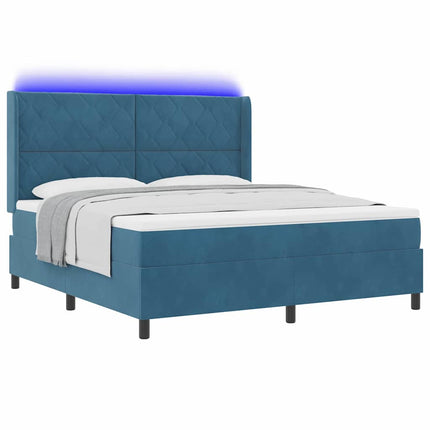 Box spring seng med LED-lysstrimler Blå 180 x 200 cm Fløjl