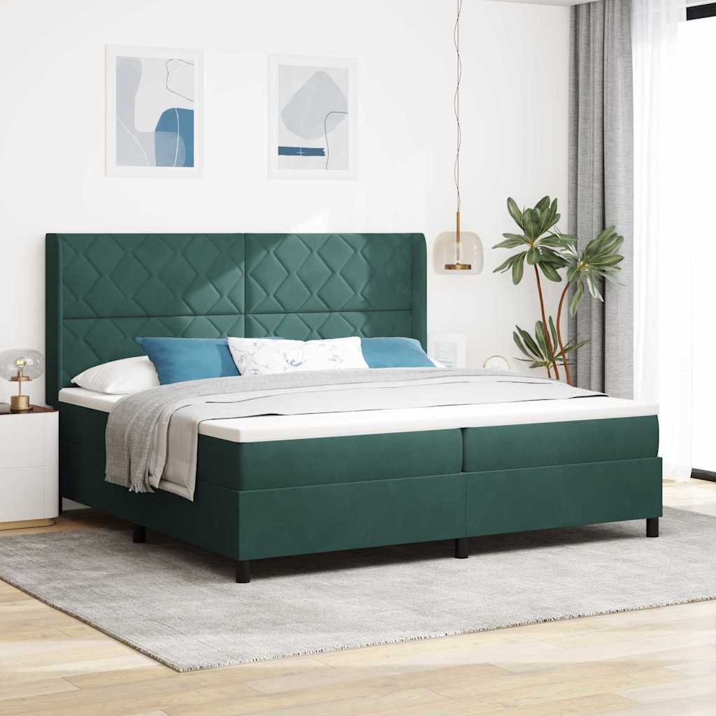 Box spring seng med hovedgrde Mrkegrn 200 x 200 cm Fljl