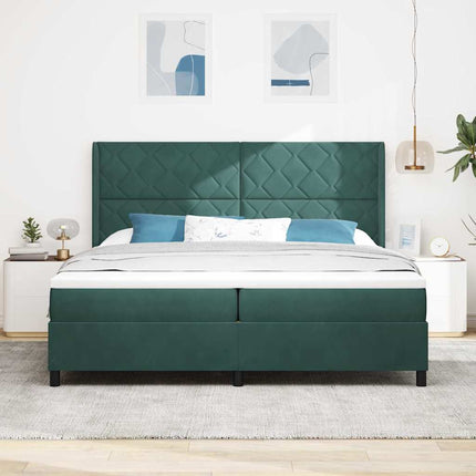 Box spring seng med hovedgærde Mørkegrøn 200 x 200 cm Fløjl