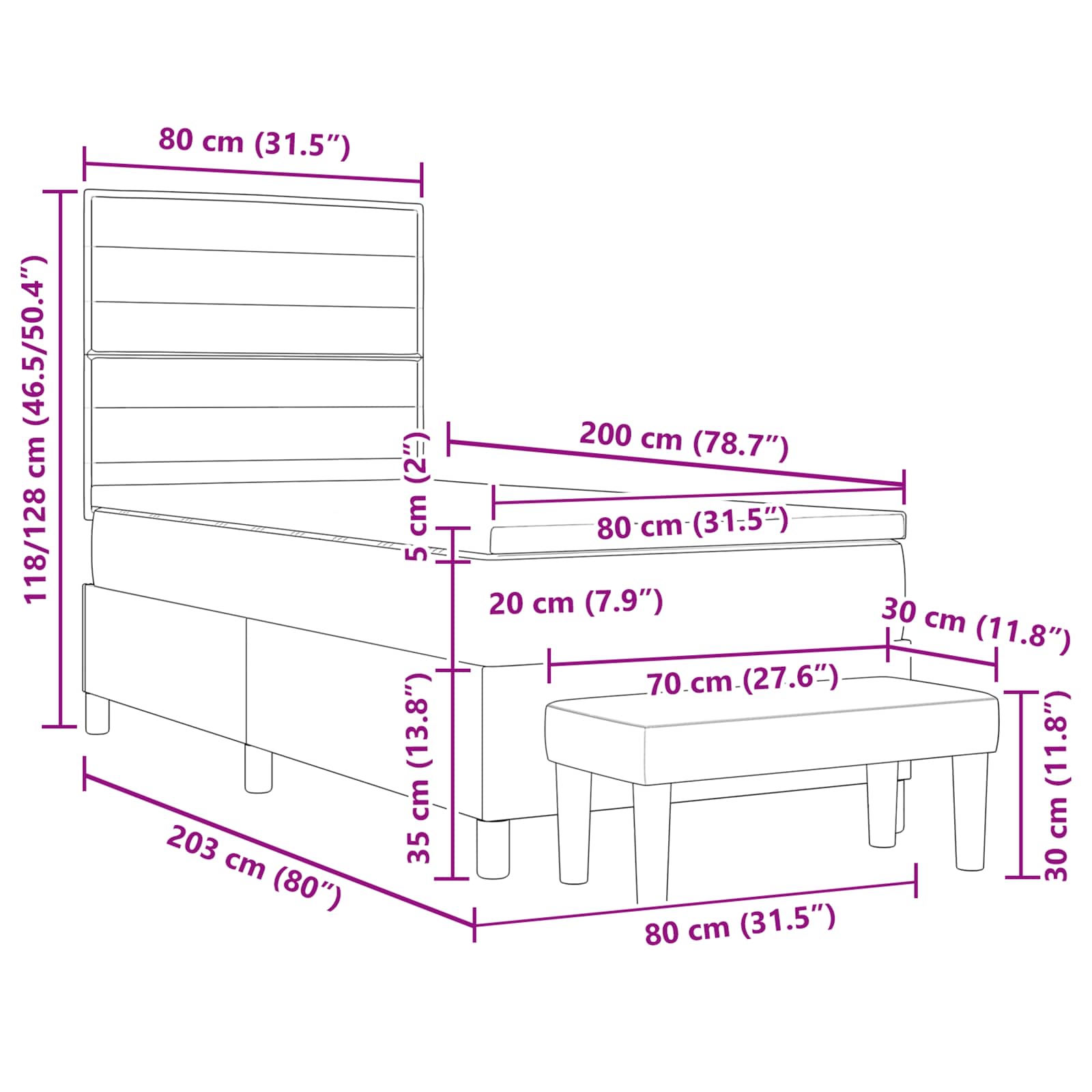 Box spring seng med hovedgærde Creme 80 x 200 cm Stof