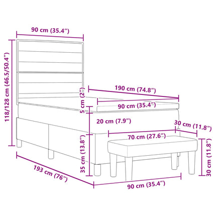 Box spring seng med hovedgærde Creme 90 x 190 cm Stof