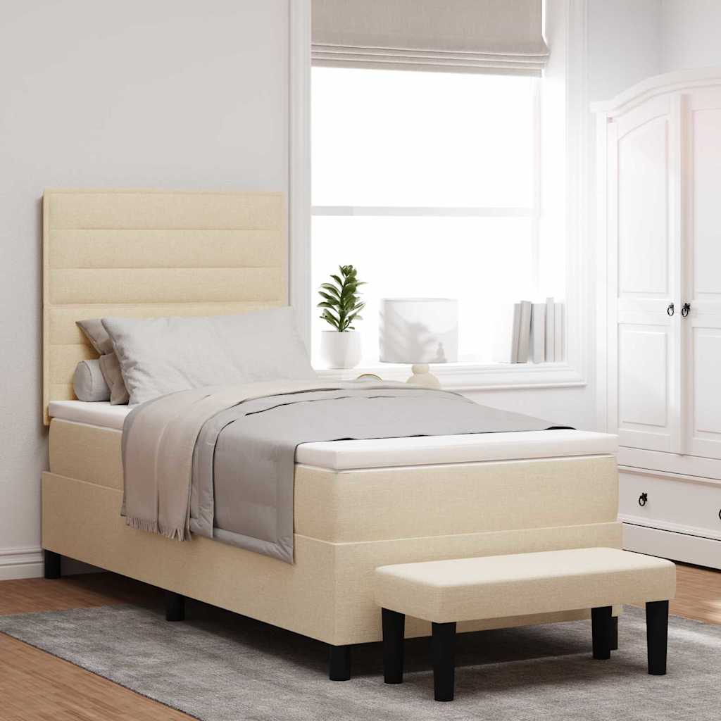 Box Spring Seng Med Pude Med Hovedgærde Stof - Creme / 100 X 200 cm / Linjer design