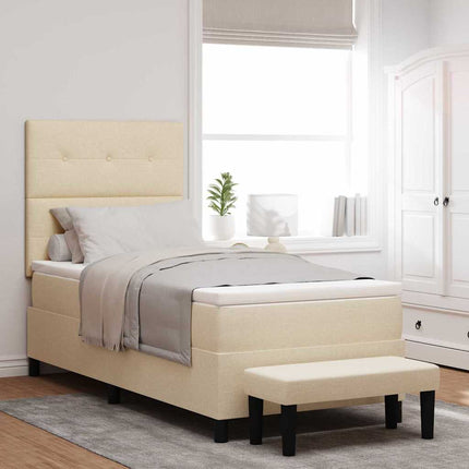 Box spring seng med hovedgærde Creme 90 x 190 cm Stof
