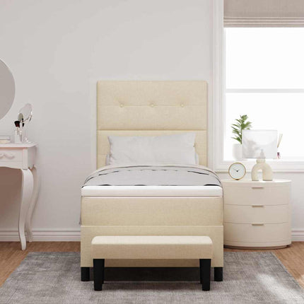 Box spring seng med hovedgærde Creme 90 x 190 cm Stof