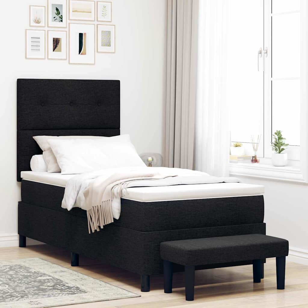 Box spring seng med hovedgrde Sort 100 x 200 cm Stof
