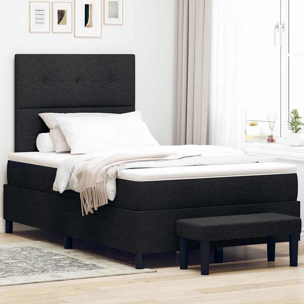 Box spring seng med pude med hovedgrde Sort 120 x 200 cm Stof